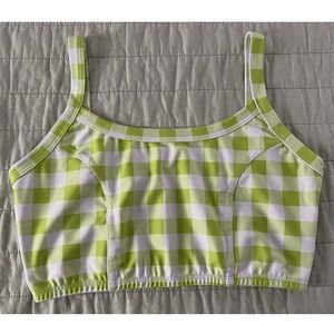 Year of Ours Lime Green Gingham Sports Bra - Medium